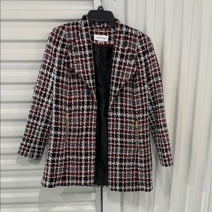 Calvin Klein Black Red and White Blazer Cropped Collarless Design *